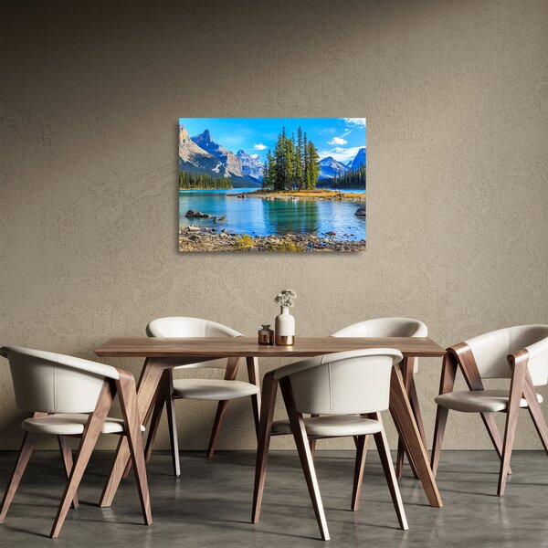 Tablou pe sticlă - Peisaj montan cu râu (70x50 cm)