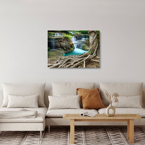 Tablou pe sticlă - Râu cu cascade (70x50 cm)