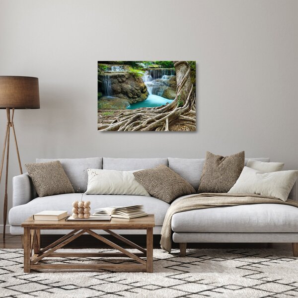 Tablou pe sticlă - Râu cu cascade (70x50 cm)