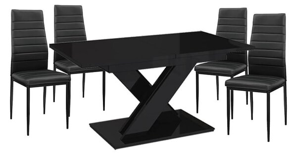 Set de sufragerie pentru 4 persoane Maasix BKG High Gloss negru cu scaune negru Coleta