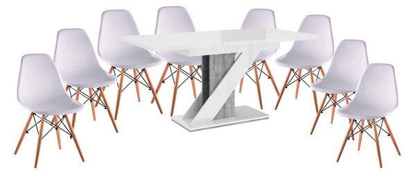 Set de sufragerie Maasix WGS gri-alb lucios Z pentru 8 persoane cu scaune Didier albe