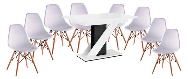 Set de sufragerie Maasix WGBS alb-negru lucios pentru 8 persoane cu scaune Didier albe
