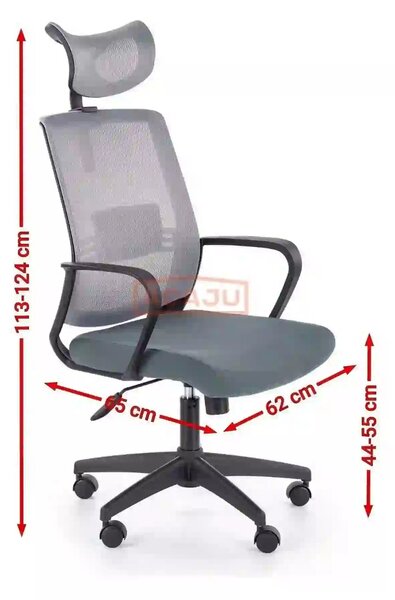 Scaun de birou ARSEN, gri/negru, stofa/plasa, 62x65x113/124 cm
