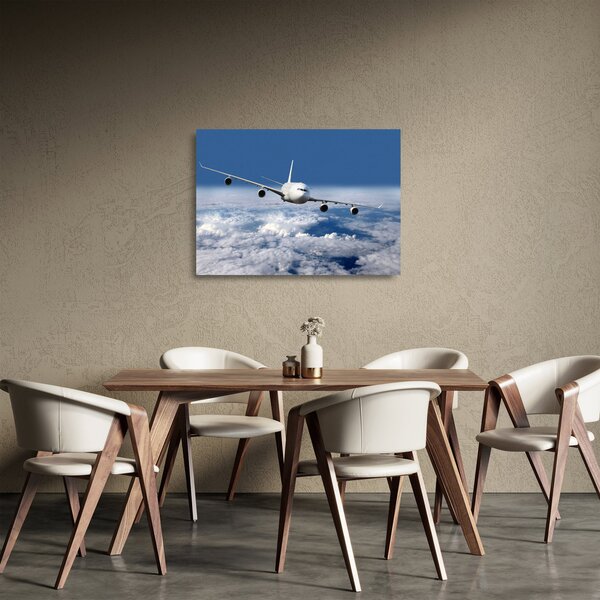 Tablou pe sticlă - Avion în nori (70x50 cm)
