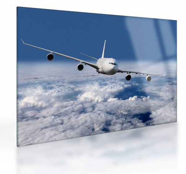 Tablou pe sticlă - Avion în nori (70x50 cm)