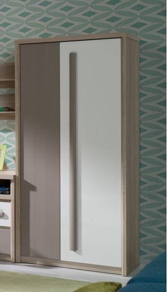 Dulap ROMA 1, stejar/alb lucios/gri mat, PAL laminat/insertii PVC, cu