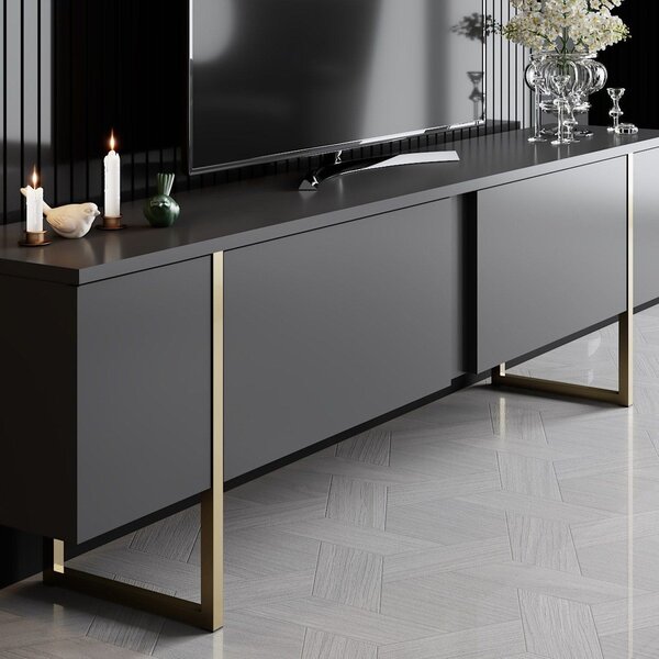 Mobilier living LUXE, gri antracit/auriu, PAL melaminat/metal, 2 piese