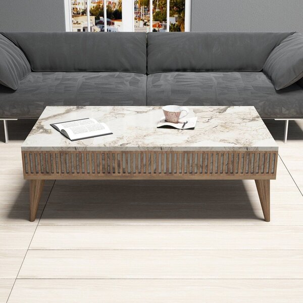 Mobilier living MILAN, alb cu efect de marmura/nuc, PAL melaminat, 3 p