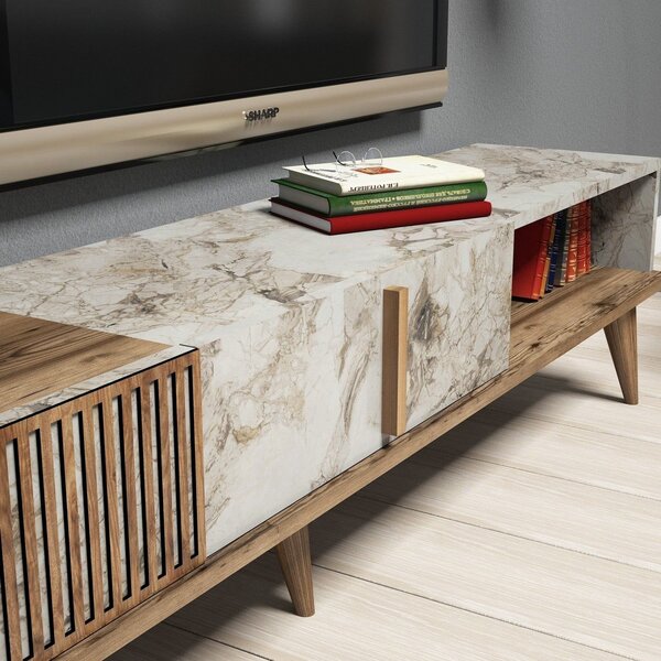Mobilier living MILAN, alb cu efect de marmura/nuc, PAL melaminat, 3 p