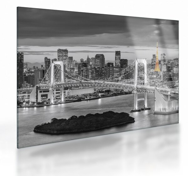 Tablou pe sticlă - Orașul mare cu turnul galben (70x50 cm)
