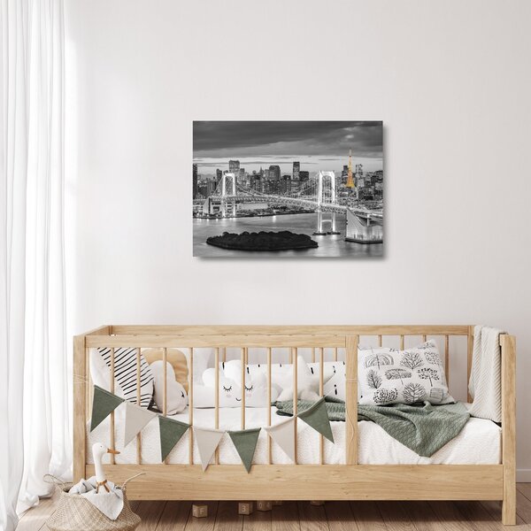Tablou pe sticlă - Orașul mare cu turnul galben (70x50 cm)