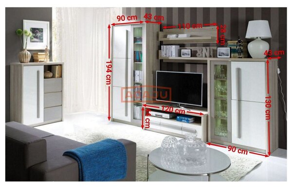 Mobila living clasic modern ROMA A, stejar ferrara/alb, PAL laminat, c