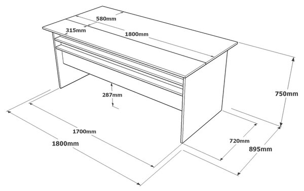 Masa birou gri/nuc VS1 - CGA, PAL melaminat/metal, 180x90x75 cm