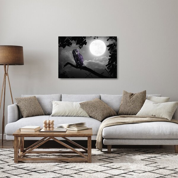 Tablou pe sticlă - Bufniță de noapte, bufniță mov (70x50 cm)