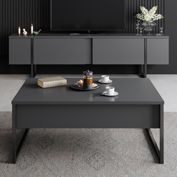Comoda TV cu usi LUXE, gri antracit/negru, PAL, 180x30x50 cm
