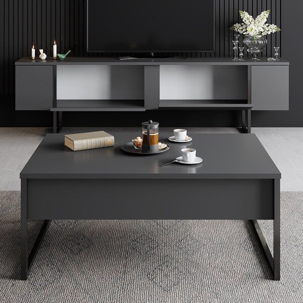 Comoda TV cu usi LUXE, gri antracit/negru, PAL, 180x30x50 cm