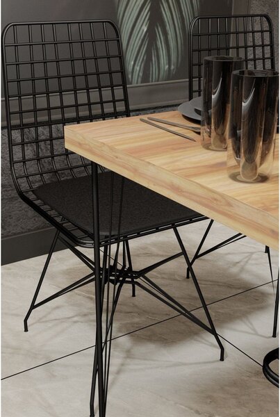 Set masa si 4 scaune NMSYMK001, stejar/negru, PAL melaminat/metal