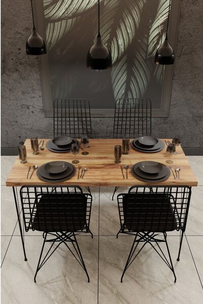 Set masa si 4 scaune NMSYMK001, stejar/negru, PAL melaminat/metal