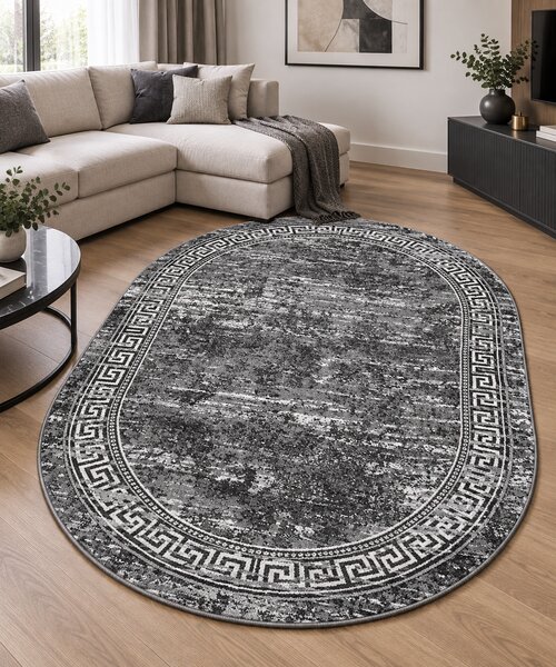 Covor Sufragerie Dormitor, Model Mira 24001 190, Oval, Gri 60x110