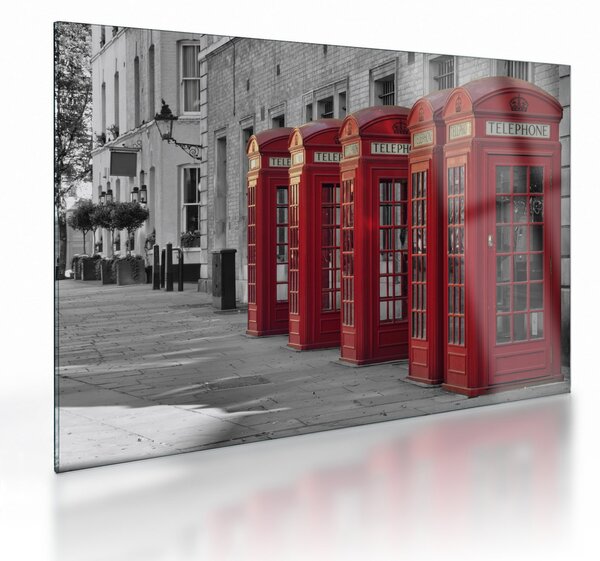 Tablou pe sticlă - Cutii telefonice din Londra (70x50 cm)