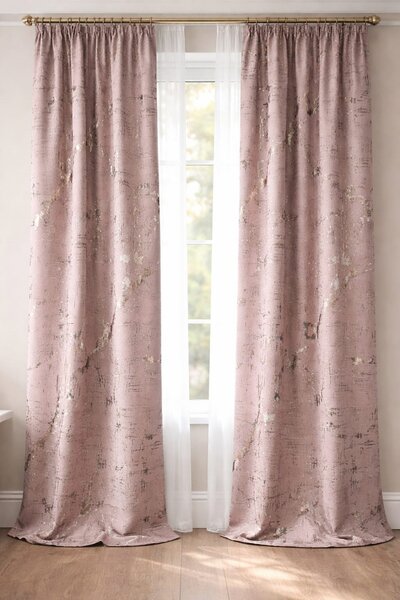 Draperie catifea roz pudra cu insertii aurii 140 x 260 cm Velunia Home – CONFTEX PUCIOASA