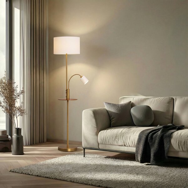 Lindby Lampadar Aovan, bronz, raft, port USB, Bronz / Alamă Veche, Camera de zi / sufragerie, Metal, Modern, Lumină de lectură