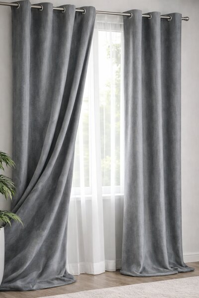 Draperie catifea gri antracit cu linii 140 x 260 cm Velunia Home – CONFTEX PUCIOASA