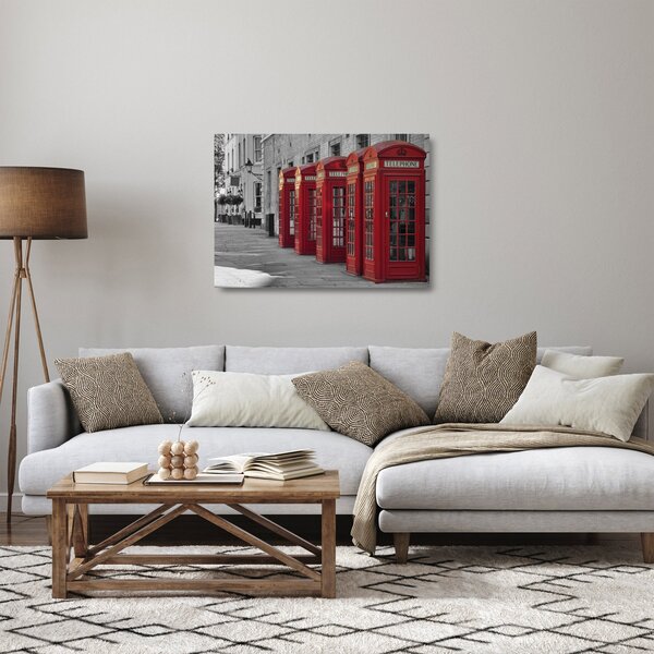 Tablou pe sticlă - Cutii telefonice din Londra (70x50 cm)