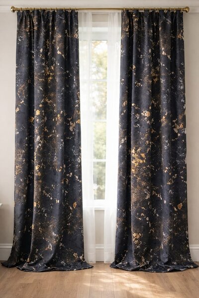 Draperie catifea neagra cu insertii aurii 140 x 260 cm Velunia Home – CONFTEX PUCIOASA