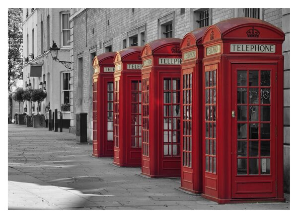 Tablou pe sticlă - Cutii telefonice din Londra (70x50 cm)
