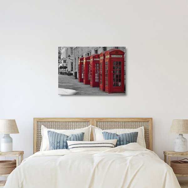 Tablou pe sticlă - Cutii telefonice din Londra (70x50 cm)