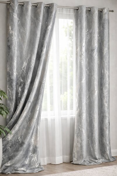 Draperie catifea gri cu insertii argintii 140 x 260 cm Velunia Home