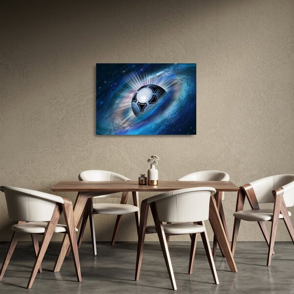 Tablou pe sticlă - Fotbal în spațiu (70x50 cm)