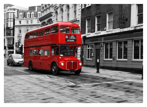 Tablou pe sticlă - Londra cu autobuz (70x50 cm)