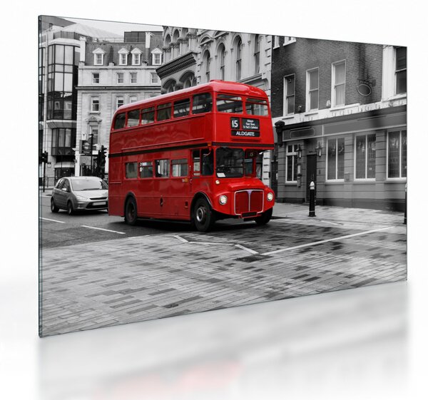 Tablou pe sticlă - Londra cu autobuz (70x50 cm)