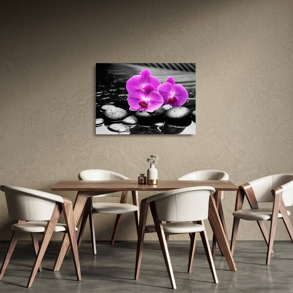 Tablou pe sticlă - Orhidee violet (70x50 cm)