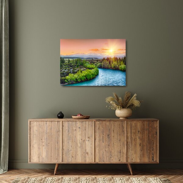 Tablou pe sticlă - Pădure peisaj montan (70x50 cm)