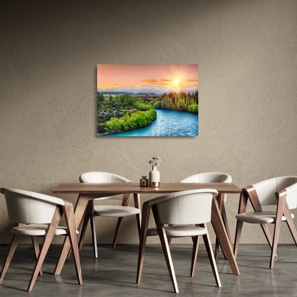 Tablou pe sticlă - Pădure peisaj montan (70x50 cm)