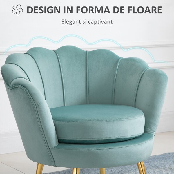 Fotoliu cu design vintage din Catifea, Spatar curbat, 76x76x74cm Verde HOMCOM | Aosom Romania