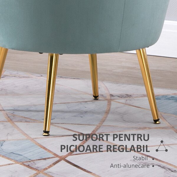 Fotoliu cu design vintage din Catifea, Spatar curbat, 76x76x74cm Verde HOMCOM | Aosom Romania