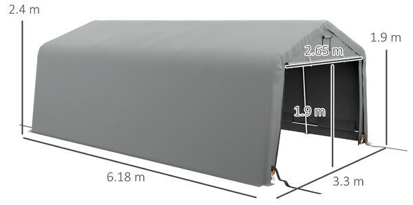 Outsunny Garaj Portabil, Carport Rezistent, Cort tip Garaj cu Copertină și 2 Ferestre de Ventilație și Ușă, 6.2x3.3x2.4 m, Gri | Aosom Romania