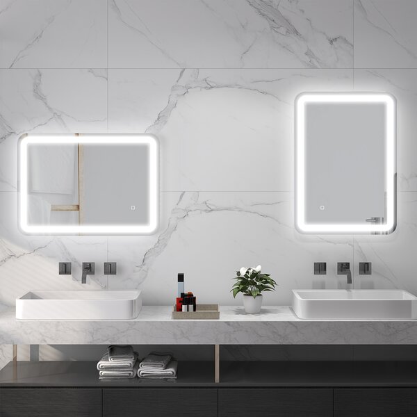 Kleankin Oglindă LED pentru Baie și Machiaj, Reglabilă cu 3 Temperaturi de Culoare, 70x50 cm, Design Modern, Argintiu | Aosom Romania
