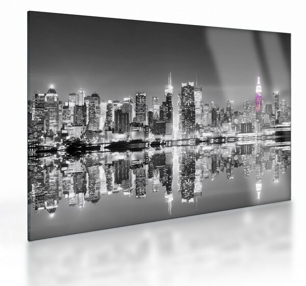 Tablou pe sticlă - New York și zgârie-norii mov (70x50 cm)