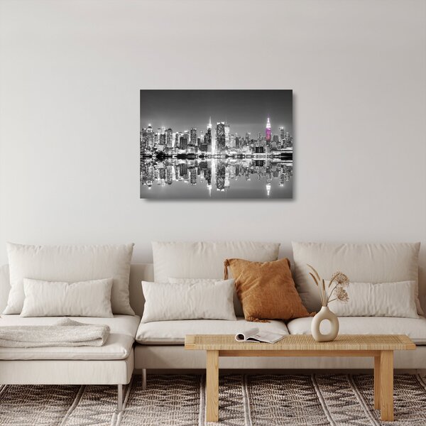 Tablou pe sticlă - New York și zgârie-norii mov (70x50 cm)