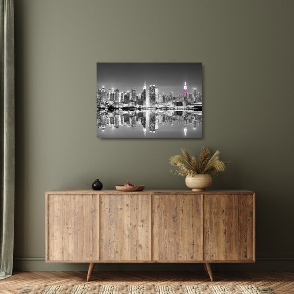 Tablou pe sticlă - New York și zgârie-norii mov (70x50 cm)