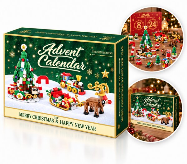 Calendar advent de Craciun, blocuri de construit figurine, 24 de surprize pentru copii, 604 piese, JollyMag, KA01