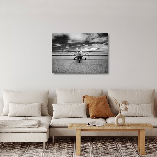 Tablou pe sticlă - Avion alb-negru și alb-negru (70x50 cm)