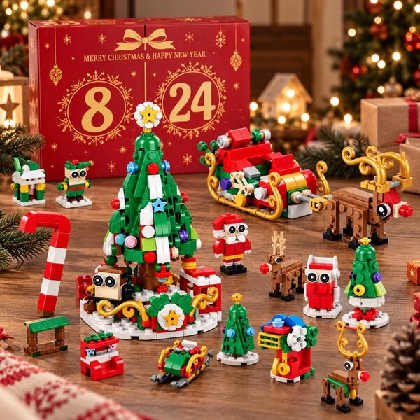 Calendar advent de Craciun, blocuri de construit figurine, 24 de surprize pentru copii, 604 piese, JollyMag, KA01