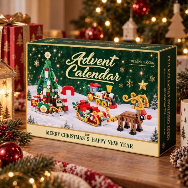 Calendar advent de Craciun, blocuri de construit figurine, 24 de surprize pentru copii, 604 piese, JollyMag, KA01