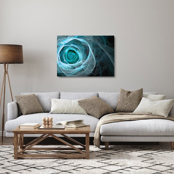 Tablou pe sticlă - Abstract trandafir albastru cu fundal negru (70x50 cm)